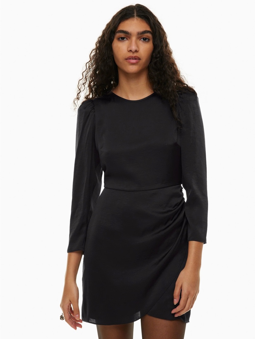 Wilfred Black Didi Long-Sleeve Wrap-Style Mini Dress